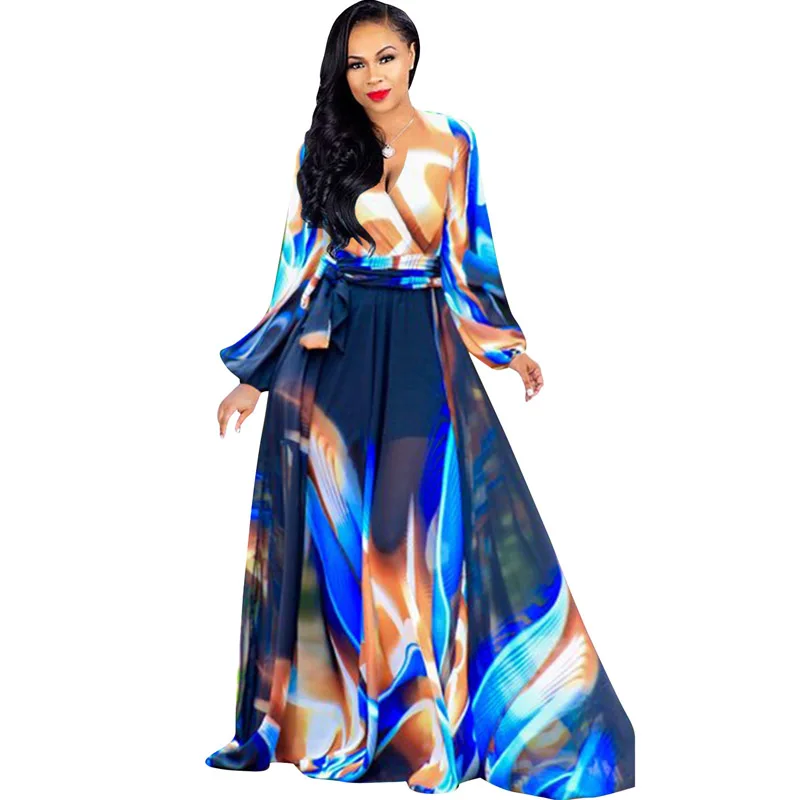 

New women's bohemian beach long chiffon dress XL S-3XL-5XL2019 summer digital print loose dress