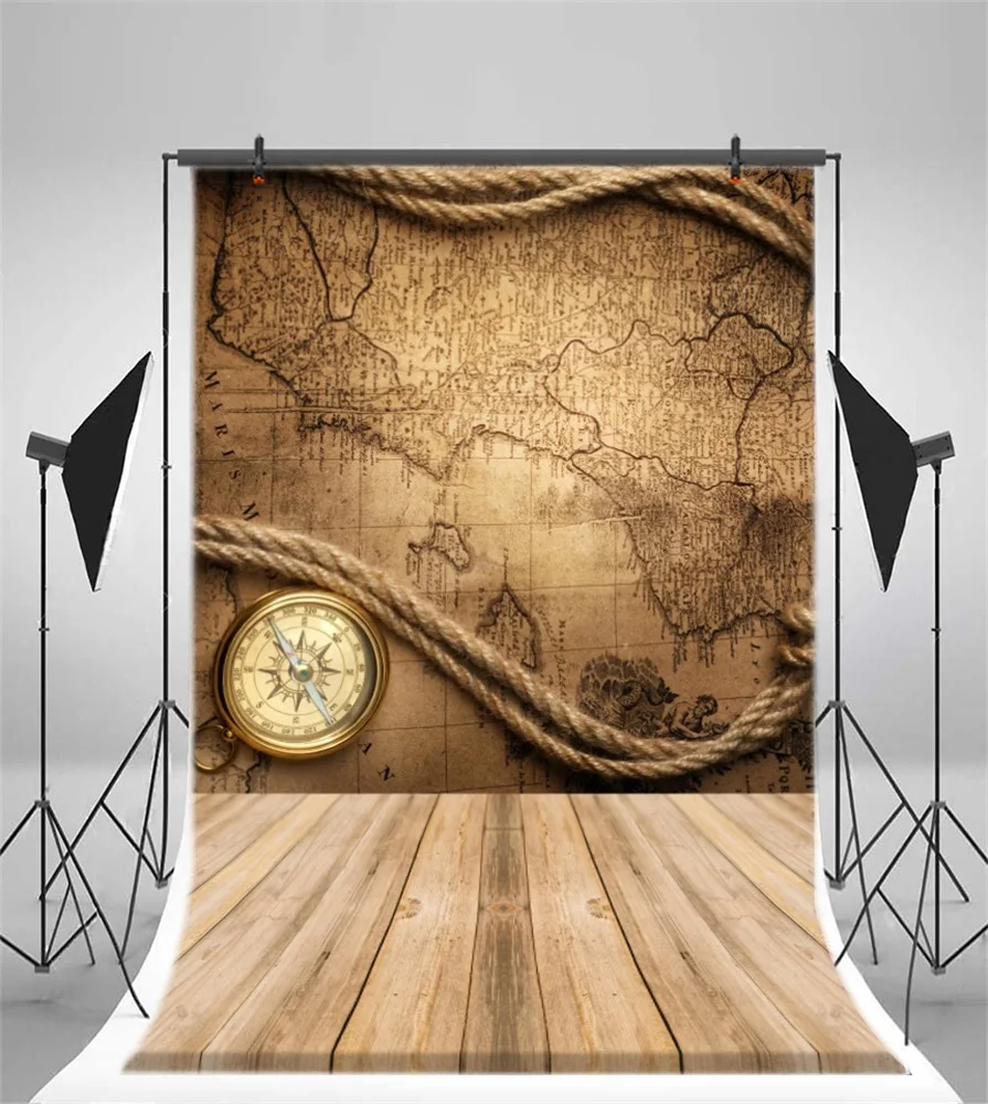 Laeacco Old World Map Rope Compass Wooden Board Baby Photographic Backgrounds Customized Photography Backdrops For Photo Studio |