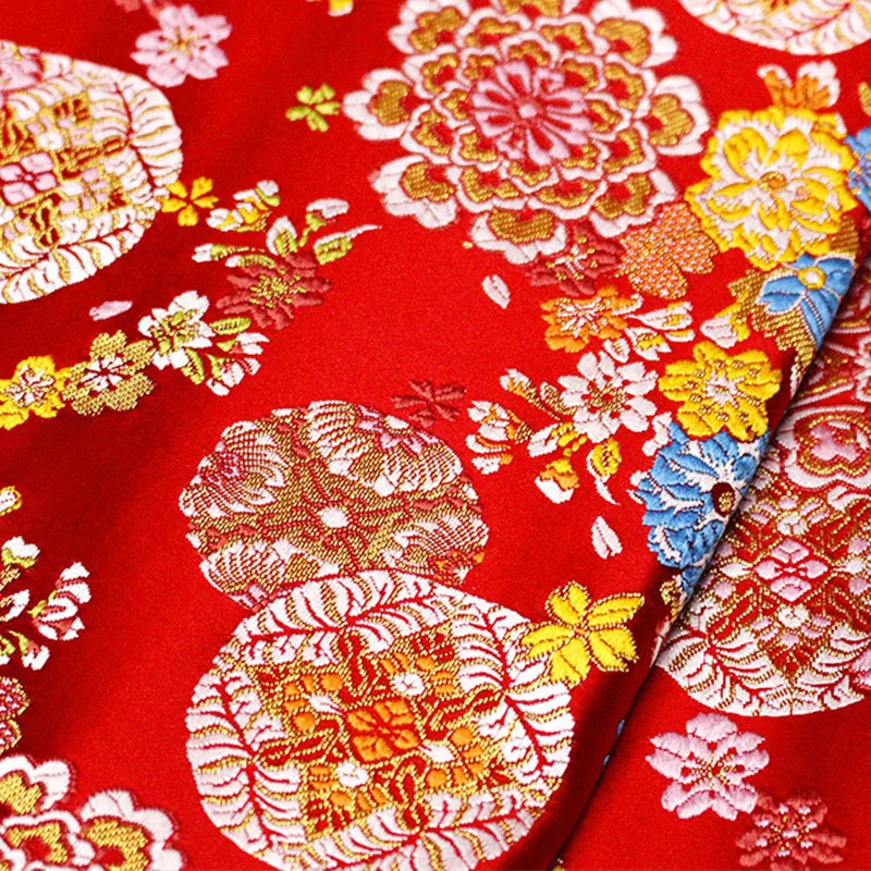 

CF531 1 метр красный цветочный жаккард нишидзинь парча ткань китайская свадьба Чонсам/японское кимоно из ткани DIY швейная ткань