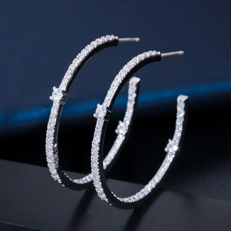 Silver White BeaQueen потрясающая леди мульти цвет кубический циркониевый Стерлинговое Серебро 925 ювелирные изделия Радужный цвет яркие большие круглые серьги-кольца E289 - Окраска металла: Silver White