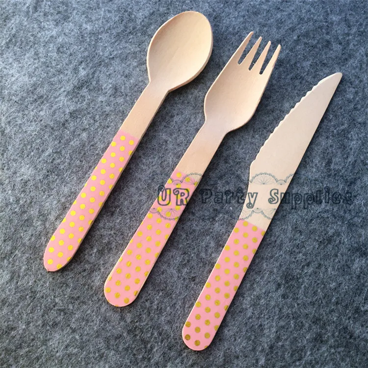 Бесплатная доставка 36 шт. детские розовые столовые приборы из фольги в горошек