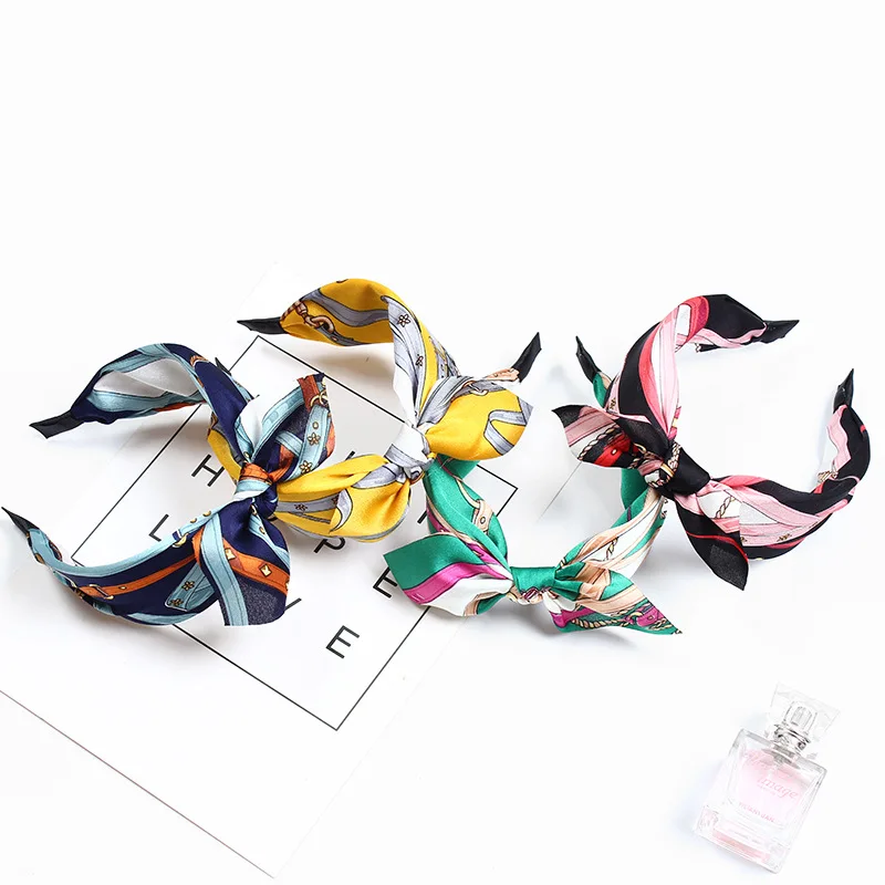 Повязка на голову женская с принтом тканевый широкий ободок перехлёстом бантом