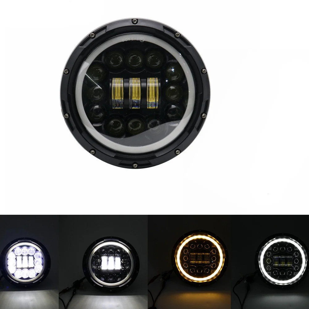 90W Headlight Black 40 Вт 80 Вт 50 Вт 75 Вт 7 ''светодиодные фары H4 дальнего ближнего света круглые автомобили ходовые огни для Jeep Lada urban Niva 4x4 Harley мотоцикл лампа - Цвет: 90W Headlight Black