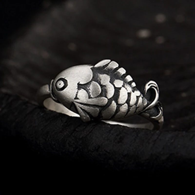 925 Pure Sliver Personality Korean Style Fish Ring for Men and Women Couple Finger Retro Thai Wild Animal Jewelry | Украшения и