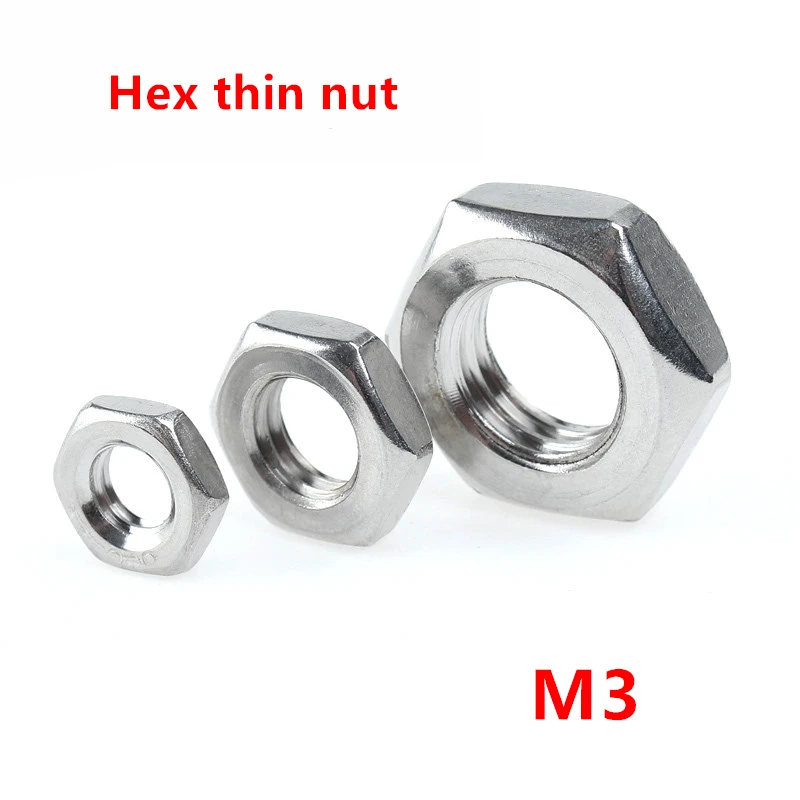 

100pcs M3 Hex nut DIN439 A2-70 stainless steel SUS304 Hexagon Hex Thin Nut