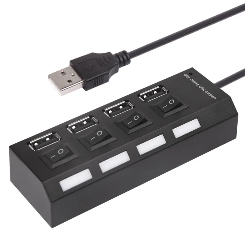 Black 4 порта USB док-станция USB 2,0 концентратор разветвитель с высокой скоростью на переключатель включения/выключения Мульти адаптер питания для Светодиодные планшет ноутбук компьютер - Цвет: Black