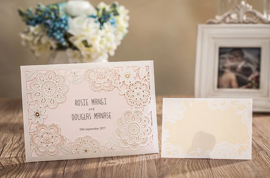 

50pcs Wishmade Laser Cut Wedding Invitations Card with RSVP Hollow Floral For Marriage Party Supplies,Customizable CW6081