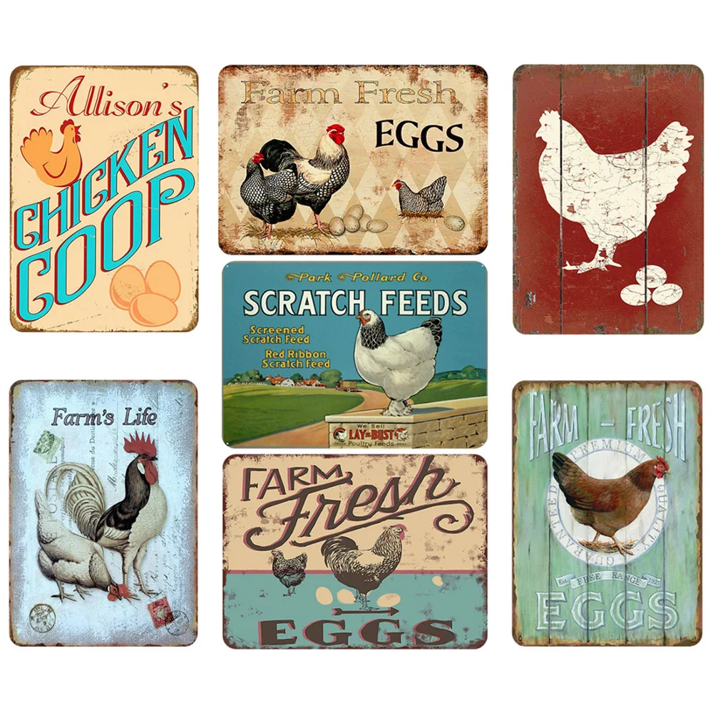 Fresh Eggs Vintage Metal Sign Decorative Plates Tin Retro Shabby Chic Wall Poster 20x30cm | Дом и сад