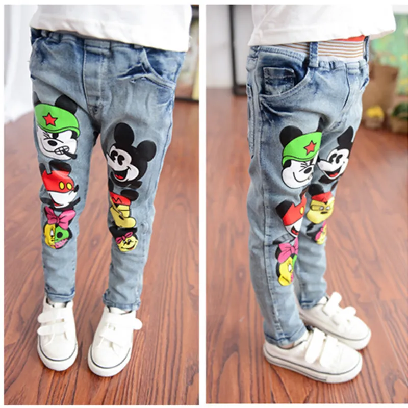 Джинсы для маленьких девочек джинсы с героями мультфильмов осенне зимние на