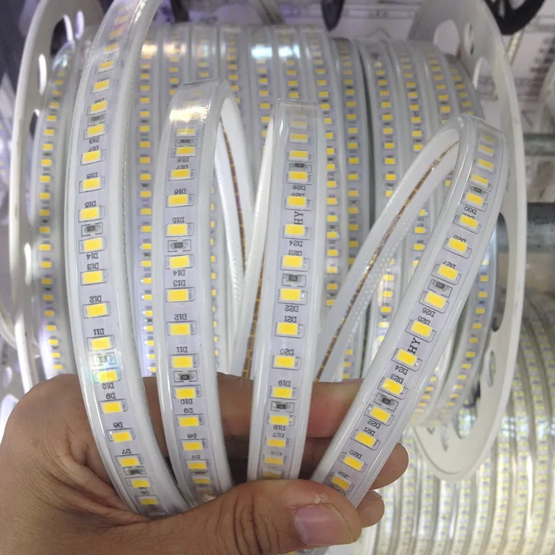 

Светодиодное освещение 110 В переменного тока светодиодная полоса 5630/5730 SMD 220 В лента Luce Рождественский строй водонепроницаемый IP68 ЕС разъем ...
