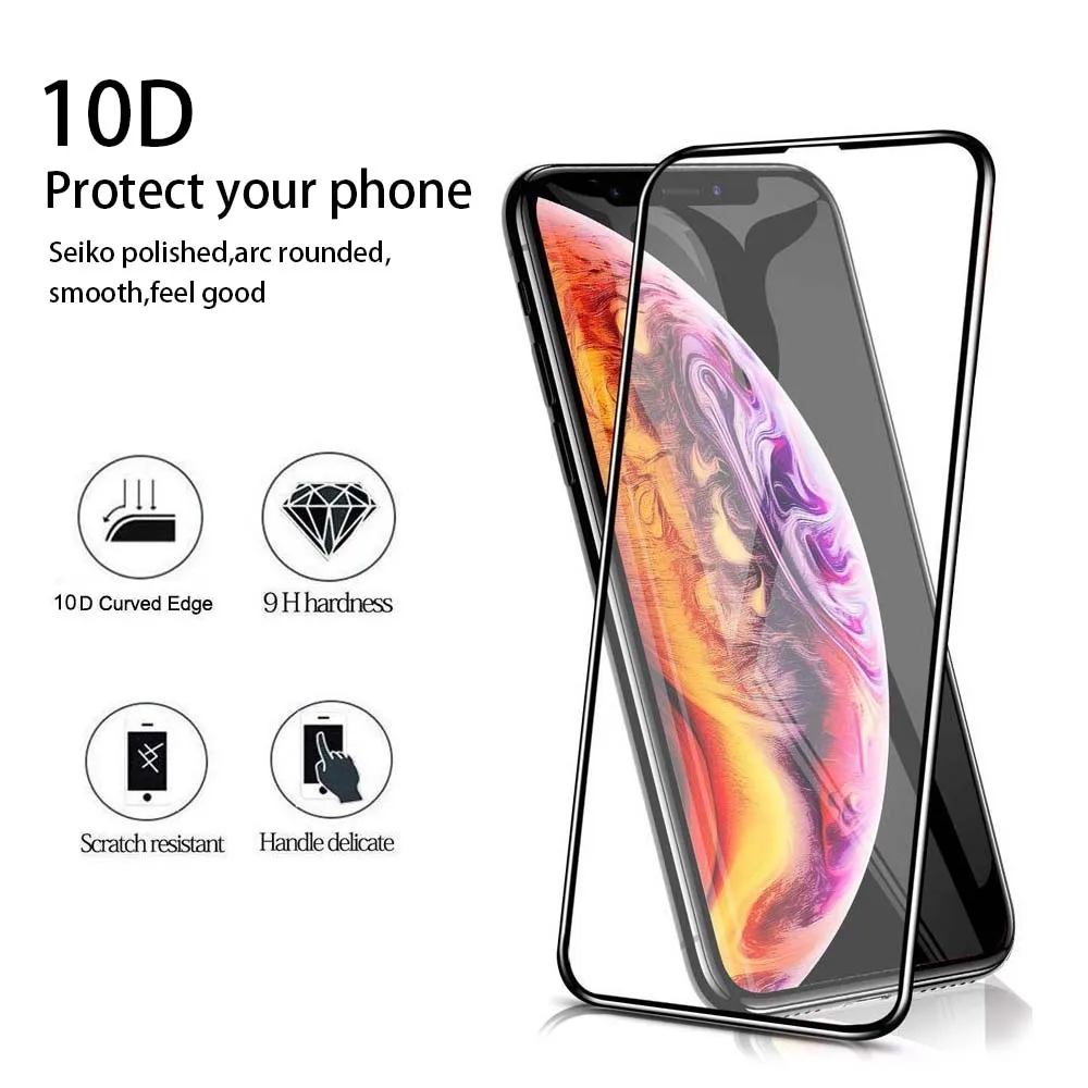 Закаленное стекло Ascromy 10D для Apple iPhone X XS Max XR 8 Plus 7 6 6s plus защита экрана полная