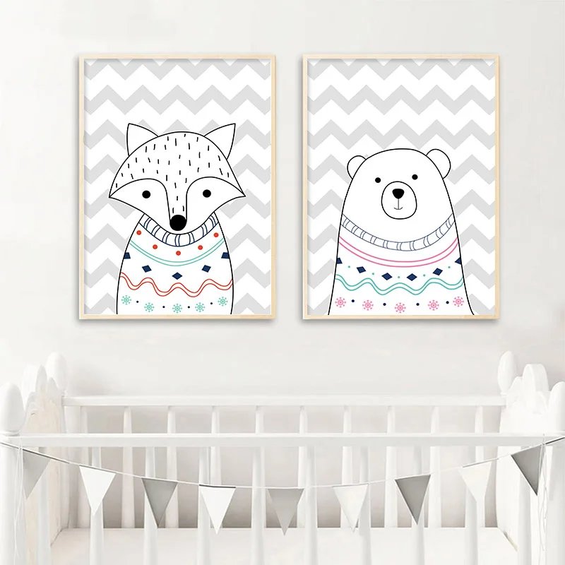 Лесной животный художественный холст плакат для детской печати лиса олень