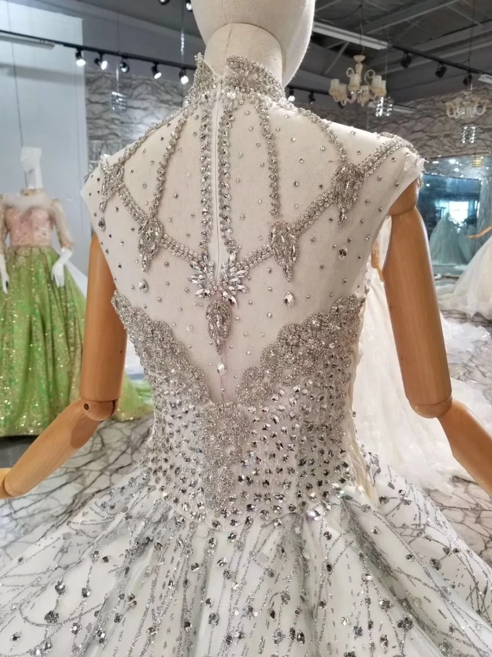 H&S BRIDAL Gorgeous silver rhinestone wedding dress High Neck wedding gowns 2020 Vestido de Novia