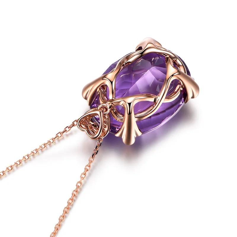 

OMHXZJ Wholesale European Fashion Woman Girl Party Wedding Gift Amethyst AAA Zircon 18KT Rose Gold Pendant Necklace NA140