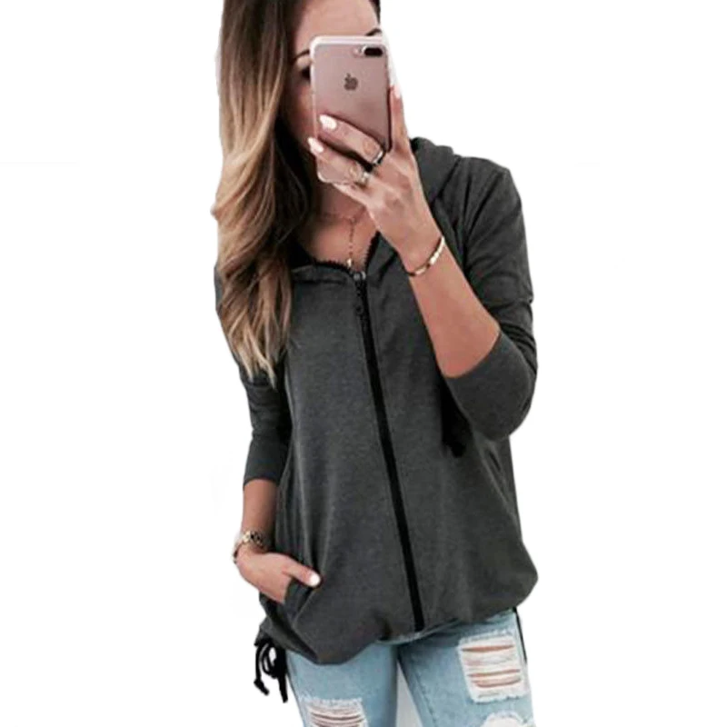 

S~2XL Women Hoodies Fashion fall spring solid loose Sweatshirt Coat Casual ladies long sleeve zipper Hooded outwear 2018 Clothes