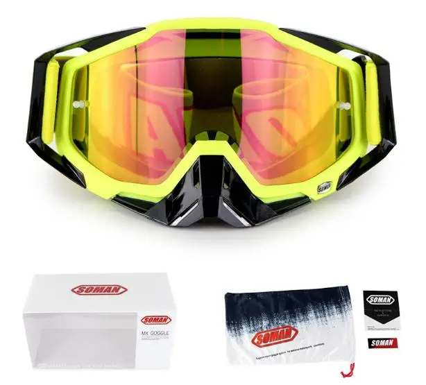 Yellow Лидер продаж, оригинальные Брендовые очки Soman для мотокросса, ATV Casque, мотоциклетные очки, гоночные мотоциклетные солнцезащитные очки, велосипедные очки - Цвет: Yellow