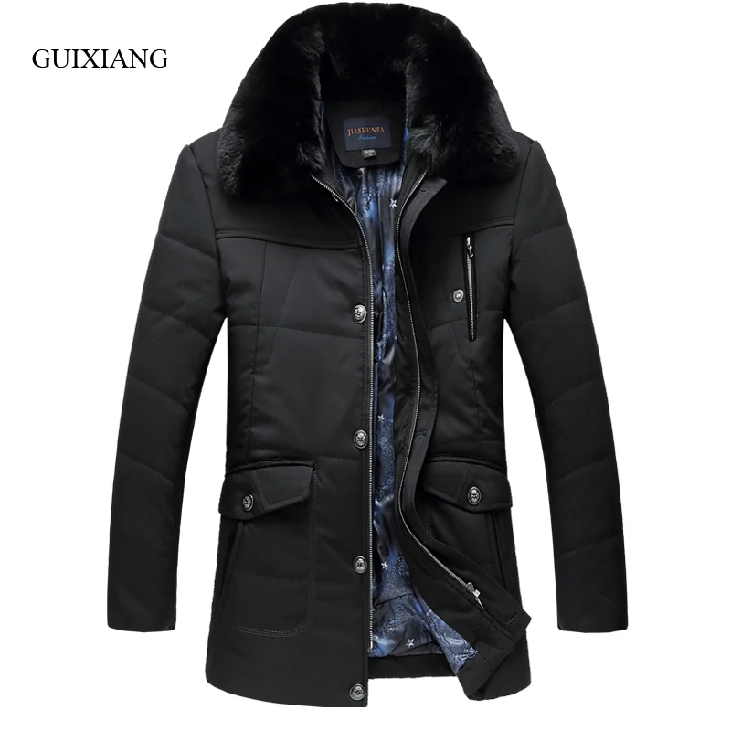

New arrival style men boutique parkas fashion solid detachable large hair collar men's loose thick jacket coat large size L-7XL