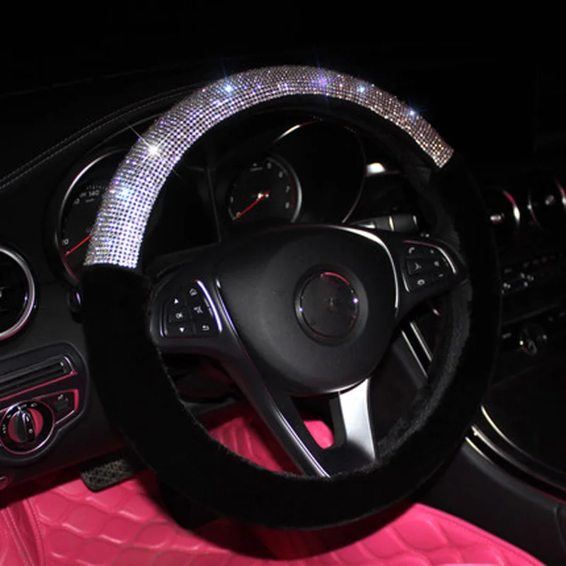 Новый короткий плюшевый Меховой чехол рулевого колеса автомобиля хрустальные