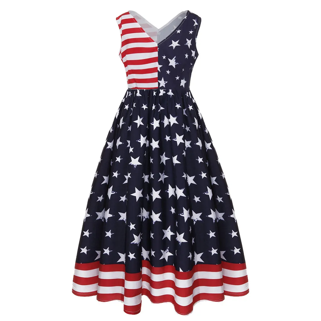 Винтажное лоскутное женское платье с американским флагом трапециевидной формы