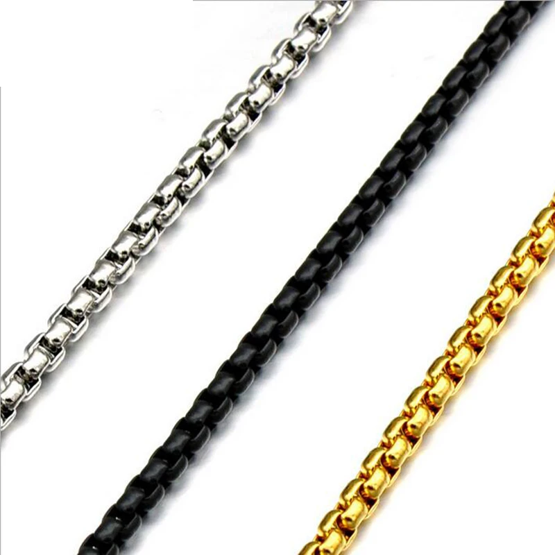 Beichong 3mm Width  Stainless Steel Box Chain Necklace High Quality Link Men Silver/Gold/Black Color Waterproof  Necklaces