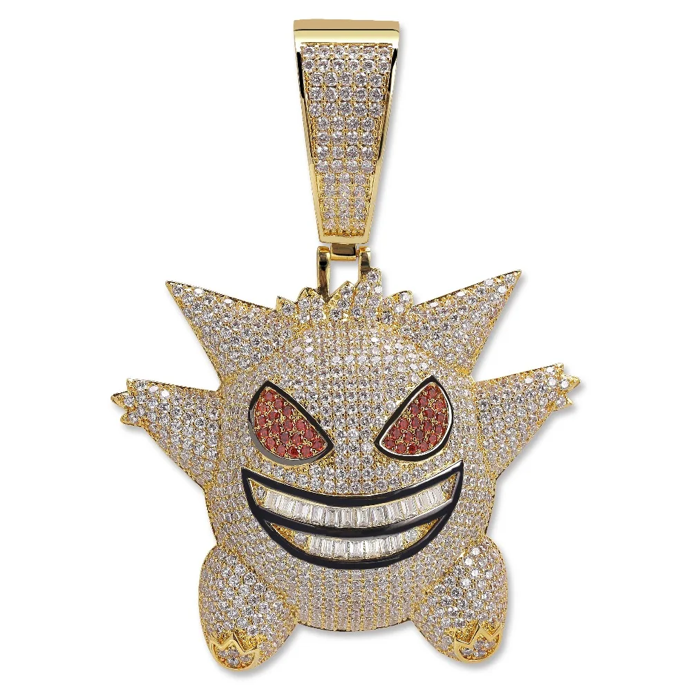 Супер большая подвеска Gengar Iced Out, мужское ожерелье с 12 мм кубинской цепочкой в стиле хип-хоп, персонализированные золотые серебряные подвески, ювелирные изделия