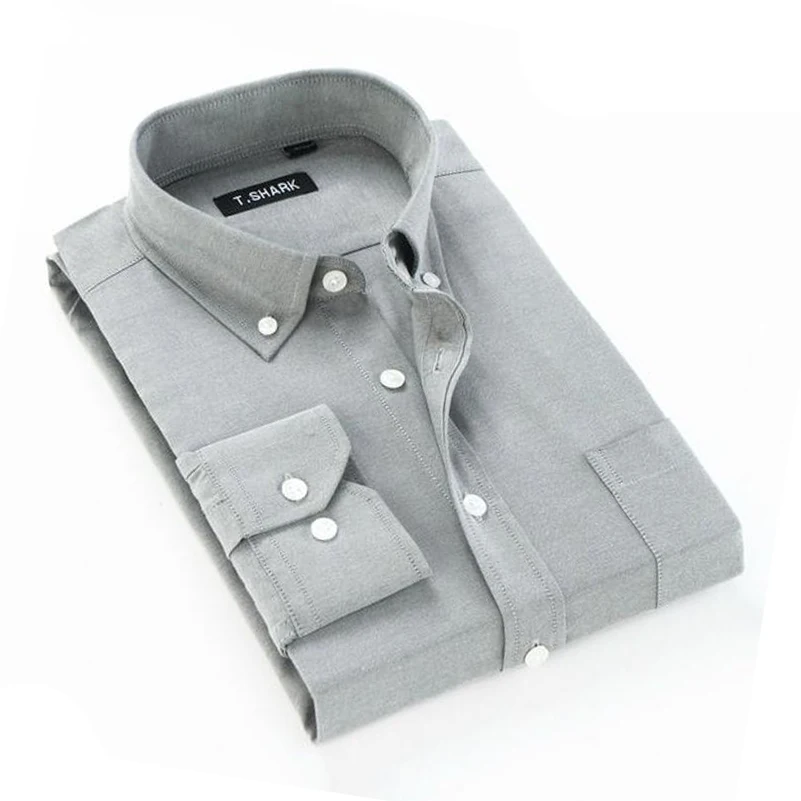 Повседневная однотонная мужская рубашка классический стиль хлопок длинный