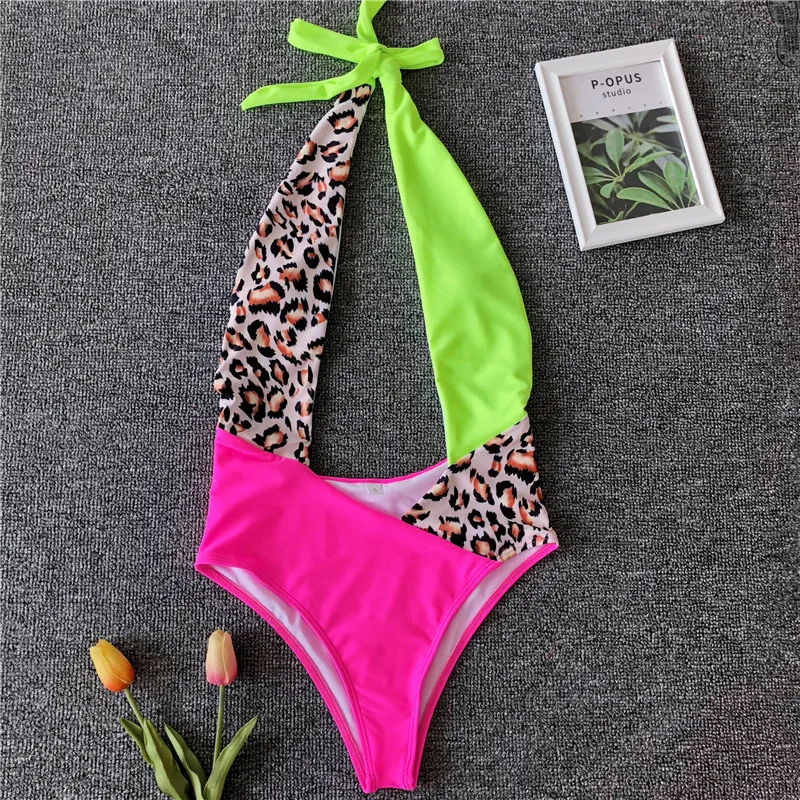 Simplee Холтер неоновый зеленый бикини 2019 Новый сексуальный леопардовый купальник