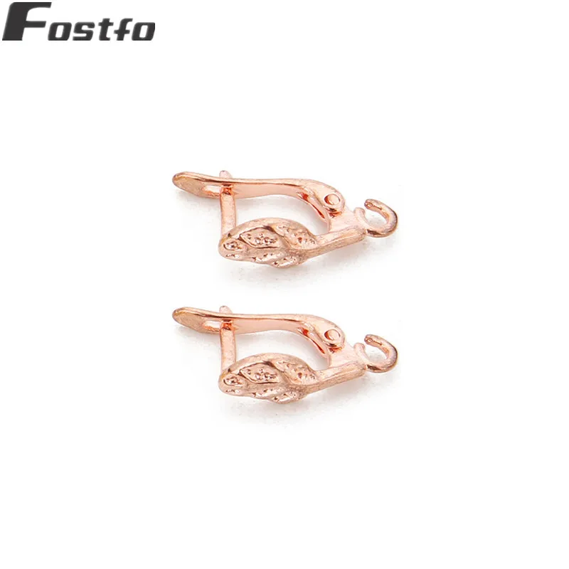 rose gold Fostfo, 10 шт./лот, 10*19 мм, u-образные серьги в виде листьев, металлические медные клипсы для ушей, застежки для самостоятельного изготовления сережек - Цвет: rose gold