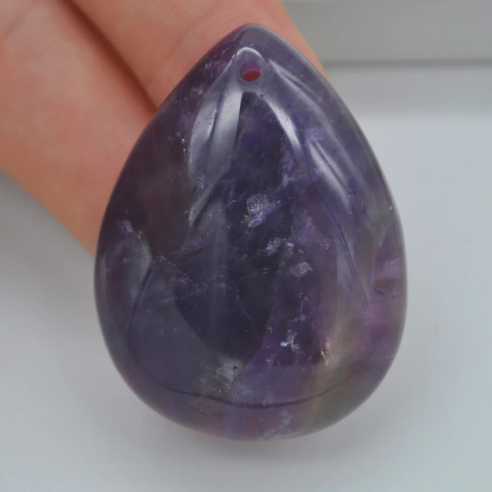 

40x30MM Amethyst Stone Bead Teardrop CAB Cabochon Hole Jewelry For Woman Gift Pendant 1PCS H150