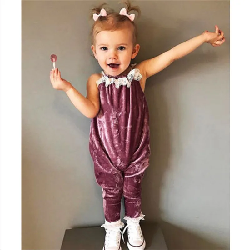 Летние милые Дети для маленьких девочек без рукавов ремень Общая ползунки