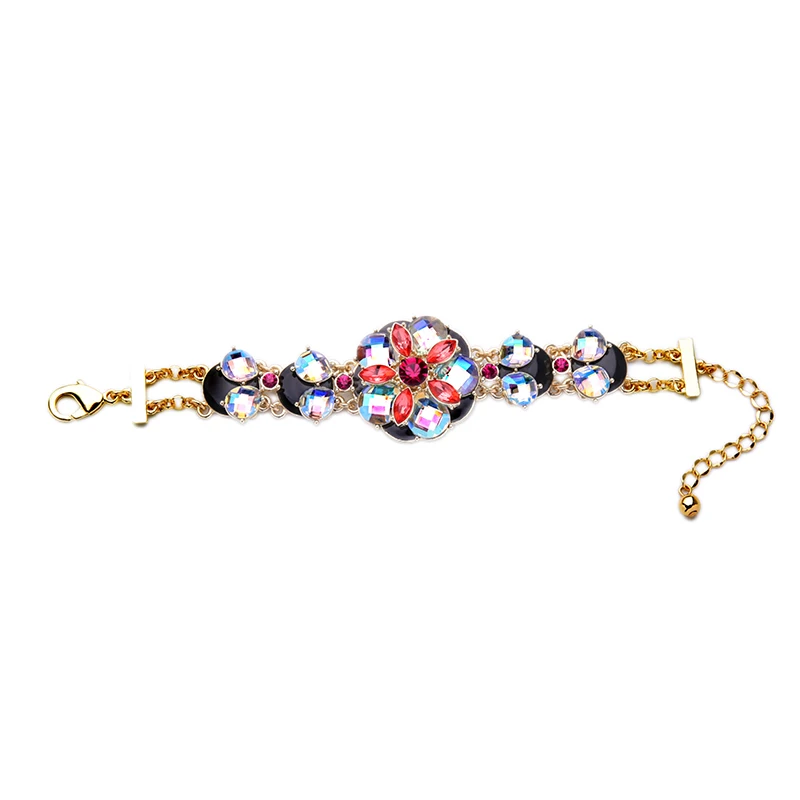 Золотой цветной браслет с большим цветком великолепный Женский массивный