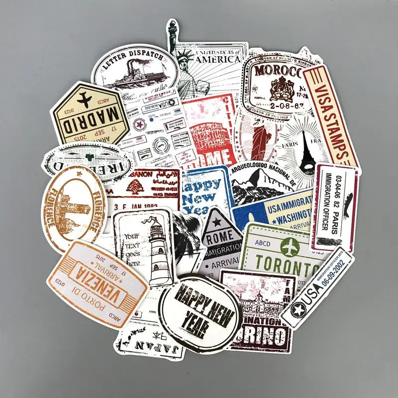 60 шт./лот, Фирменные наклейки Visa The Postmark, граффити, для ноутбука, чемодана, скейтборда, водонепроницаемые, ПВХ, наклейки на мотор, Pegatinas