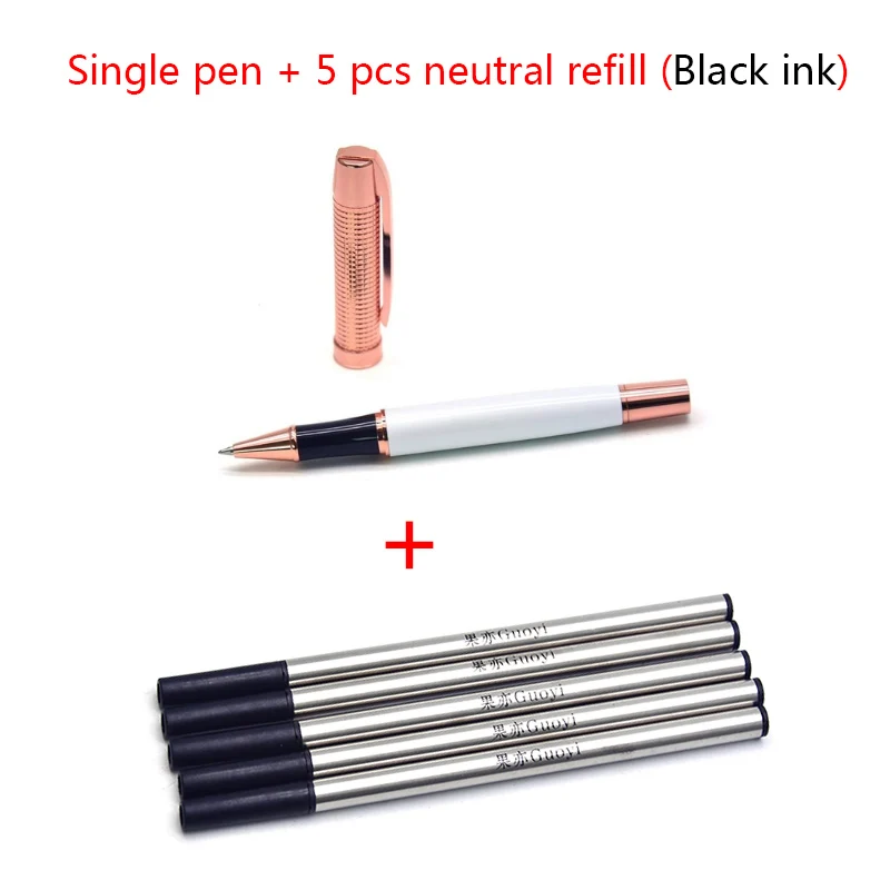 Pen with 5 Black ink Guoyi A218 Новая креативная шариковая ручка из розового золота, Высококачественная медная подарочная ручка в деловом стиле, офисные и школьные принадлежности, 0,5 мм перо - Цвет: Pen with 5 Black ink