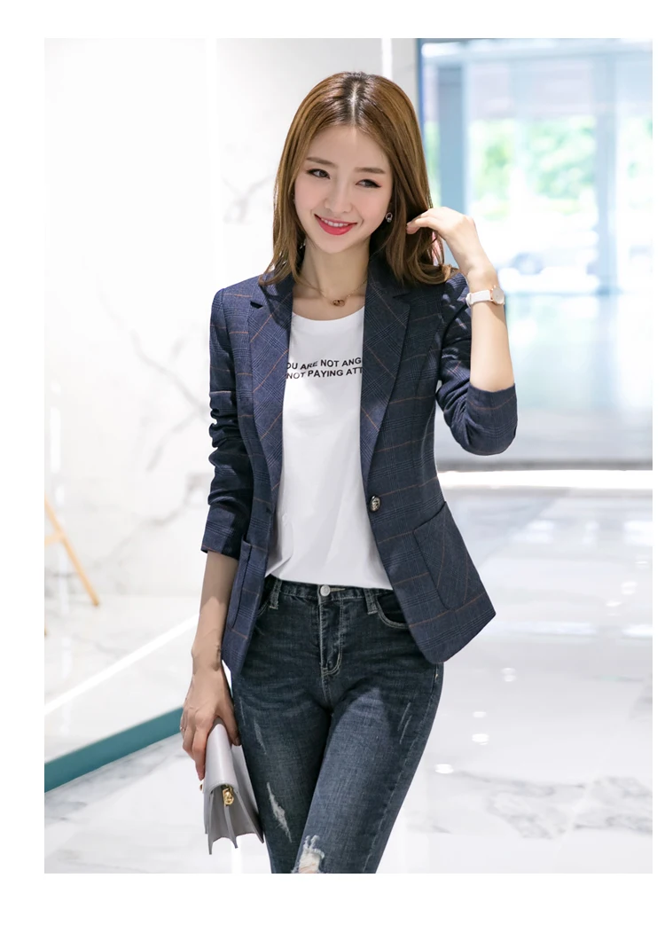 New Blazer Feminino Manga Longa Vadim Style Checked Suit Jacket British Fashion Casual In Autumn And Winter Women Blazer