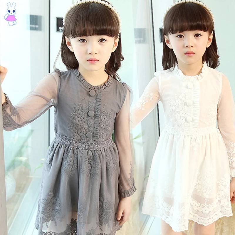 Kids Vintage lace embroidery flower girl toddler long sleeve mesh mini dress korean fashion 2018 lovely birthday Costume party | Детская