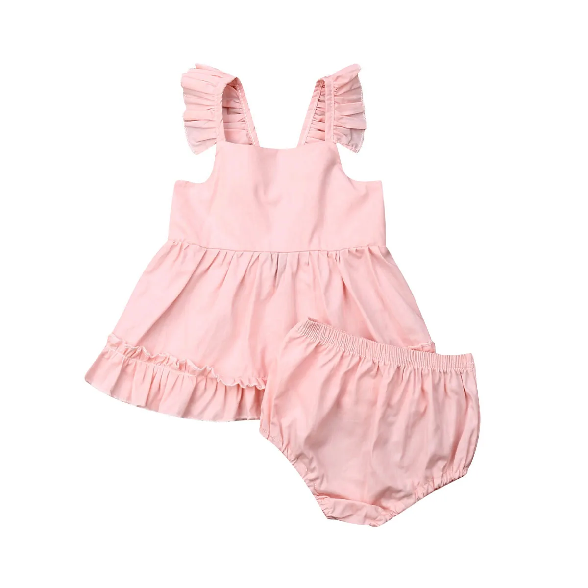 3-24M Infant Baby Girl Solid Sleeveless Ruffle Tops Shorts Bottom 2pcs Outfits Summer Clothes | Детская одежда и обувь