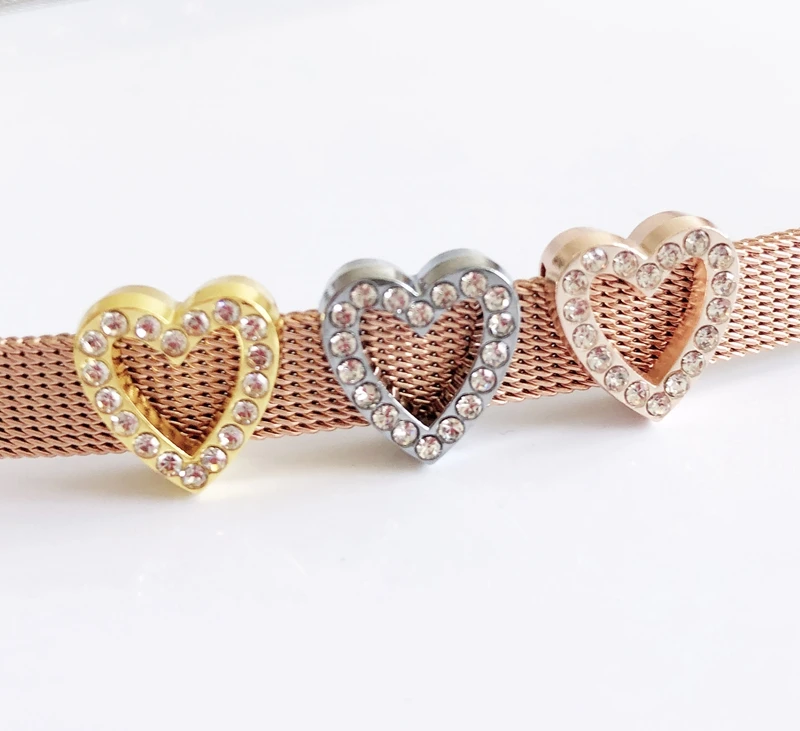 10PCs DIY accessory 8mm Full Rhinestone Hollow Heart slide Charms Beads Fit 8MM Dog Cat Collar Belt Wristband Bracelets | Украшения и