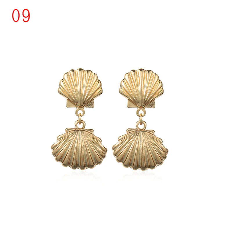 09 1Pair Summer Retro Fashion Shell Earrings Women Gold Color Geometric Irregular Starfish Conch Statement Jewelry Accessories - Окраска металла: 09