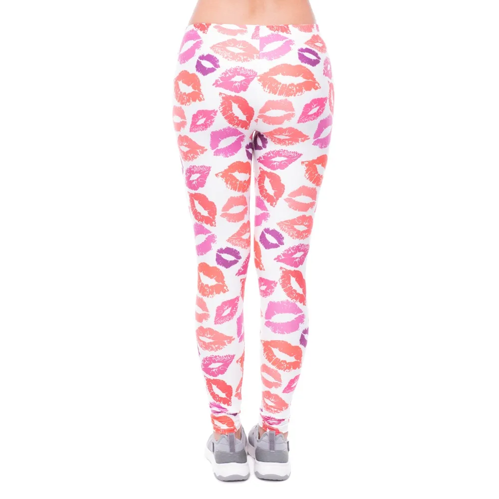Сексуальные длинные брюки с принтом губ женские модные леггинсы красные