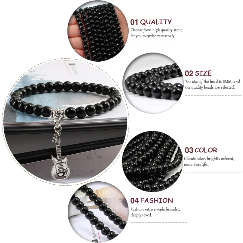 6 мм подвеска из натурального камня сплав гитара эластичные браслеты Женская