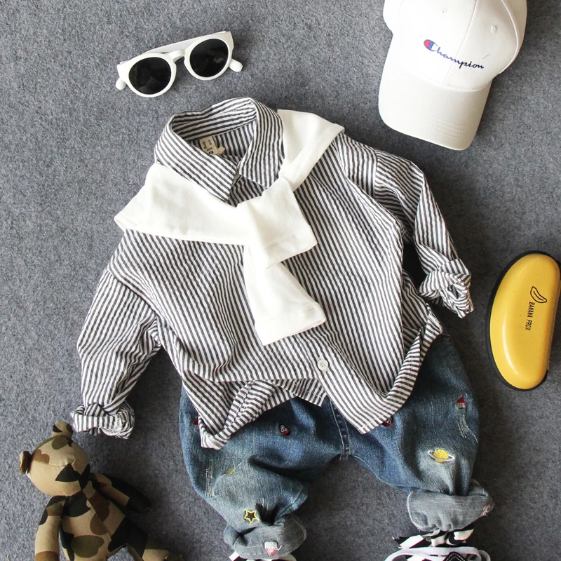 Рубашка с длинным рукавом для мальчиков новая осенняя рубашка в полоску