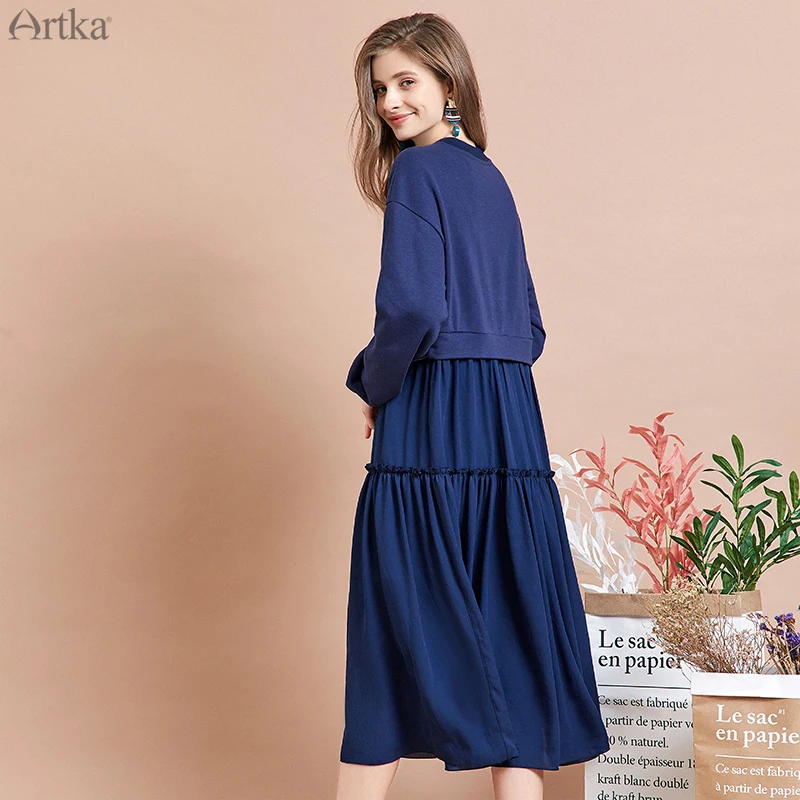 Женское шифоновое платье с принтом ARTKA черное Повседневное свитшот из двух