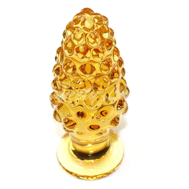 Недорогие секс товары большая стеклянная Анальная пробка 10 см золотистая из