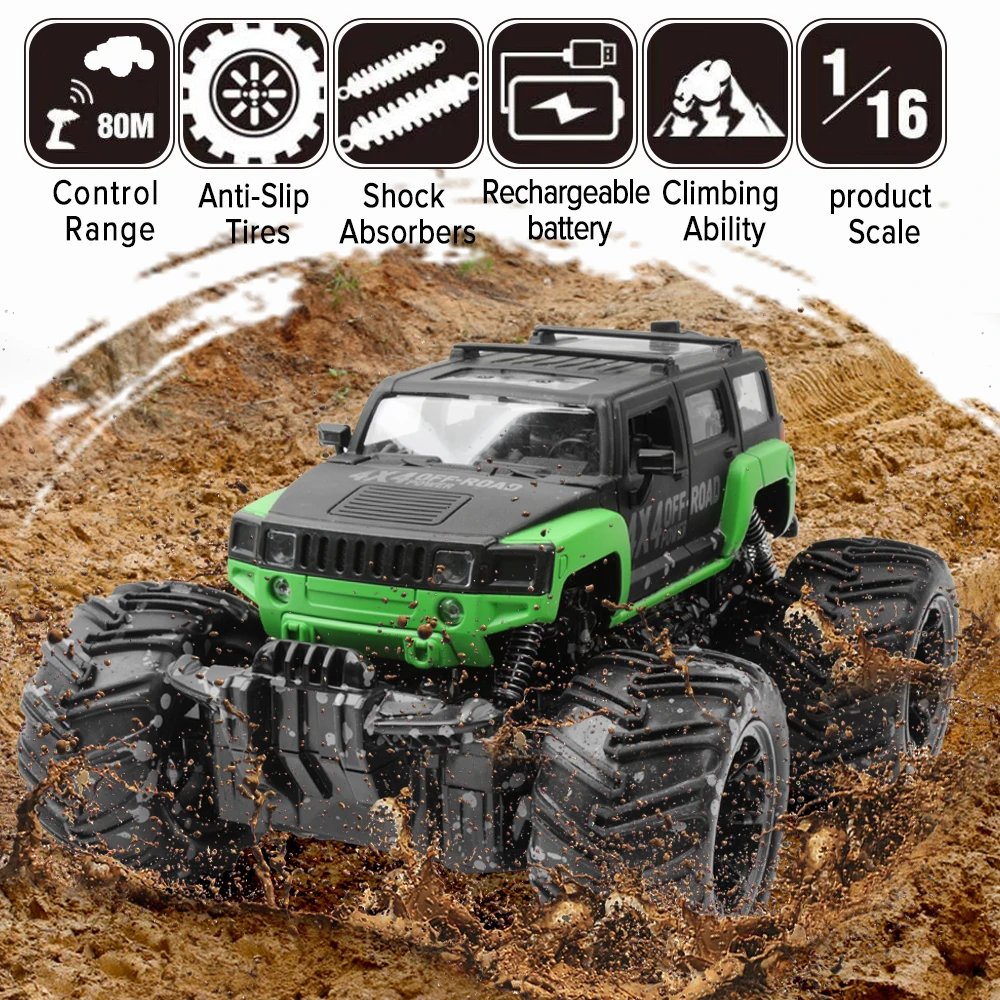 Gizmovine Rc автомобиль Dirt Bike игрушки 1/16 2WD Рок Гусеничный ралли Bigfoot внедорожник пульт