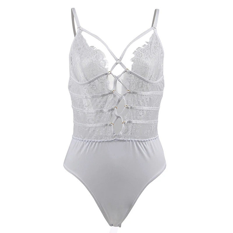 White Bodysuit Comeondear, кружевное сексуальное боди для женщин, комбинезон на лямках размера плюс, Женское боди без рукавов с цветочным рисунком RB80821 - Цвет: White Bodysuit