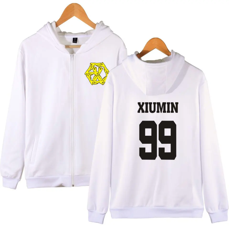 Толстовка с капюшоном EXO черная белая молнией KPOP EXO-M толстовка на молнии большой