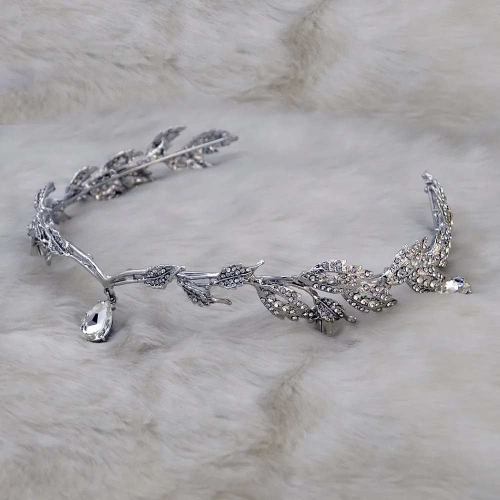 Серебряные свадебные ленты для волос хрустальные повязки на голову женские аксессуары для волос свадебные тиары из страз короны голова Драгоценная Капля воды цепи