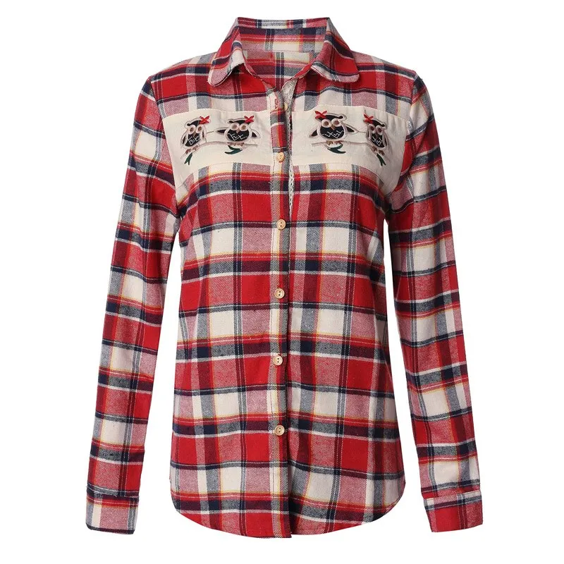 Для женщин плед печати Рубашки 2017 Демисезонный дамы Повседневное Блузки для