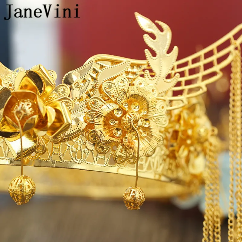 Китайские короны и Серьги невесты jaevini золотистые металлические свадебные