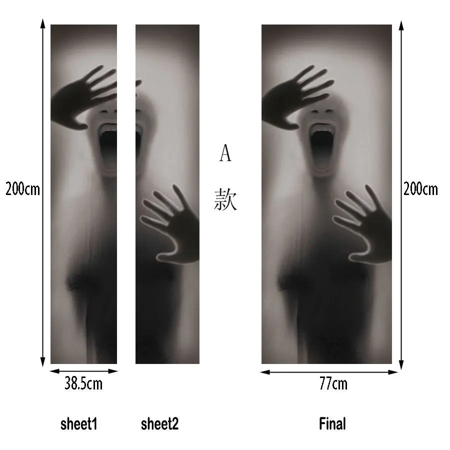 Figure Behind Glass Door Halloween Decorations Stickers Personality Bedroom Wooden Renovation Decal DIY Home Wallpaper | Дом и сад